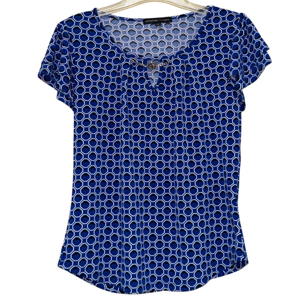 Adrienne Vittadini Blue Fitted Short Sleeve Blouse
